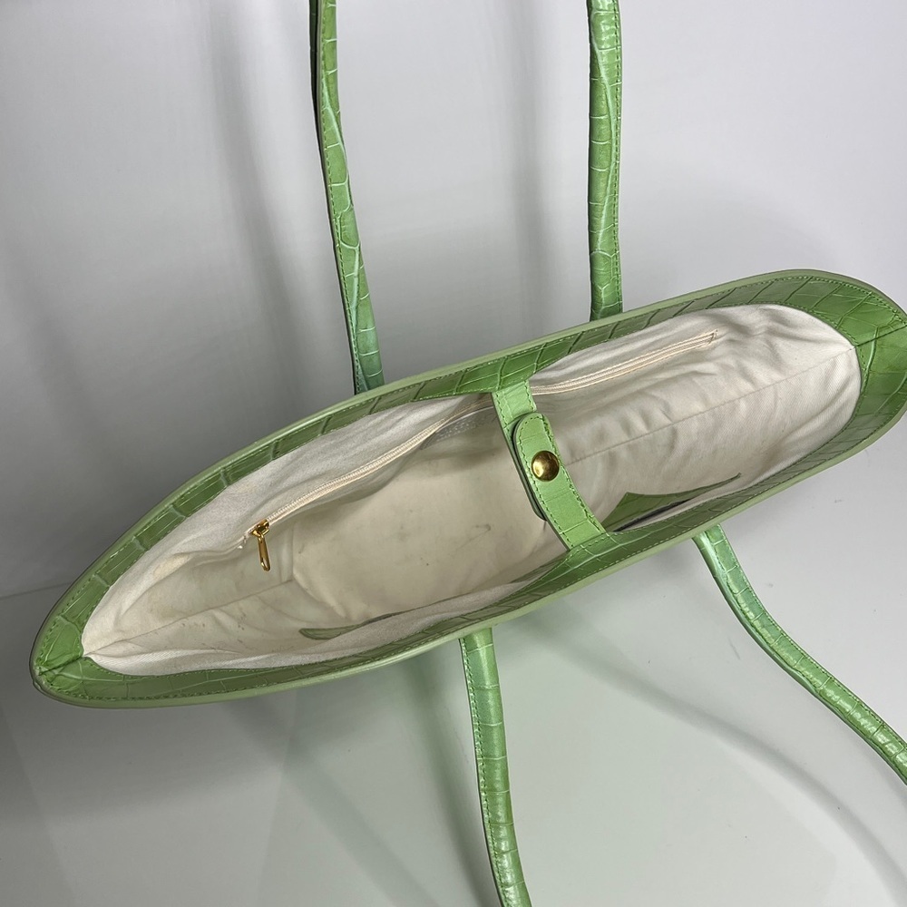 Little Liffner Tall Tulip Croc-Embossed Light Green Chartreuse Leather Tote Bag — image 6 of 8